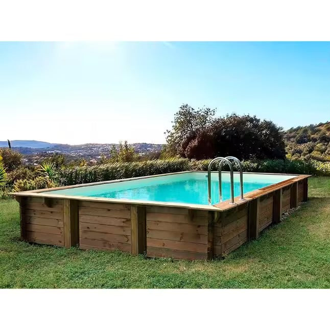 Kit de piscina retangular em madeira Tampa - 7,20 x 4,20 x 1,44 + Bomba de calor