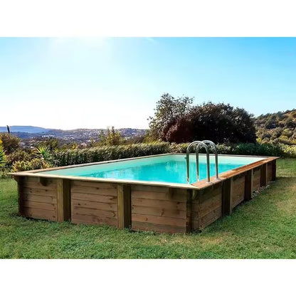 Kit de piscina retangular em madeira Tampa - 7,20 x 4,20 x 1,44 + Bomba de calor